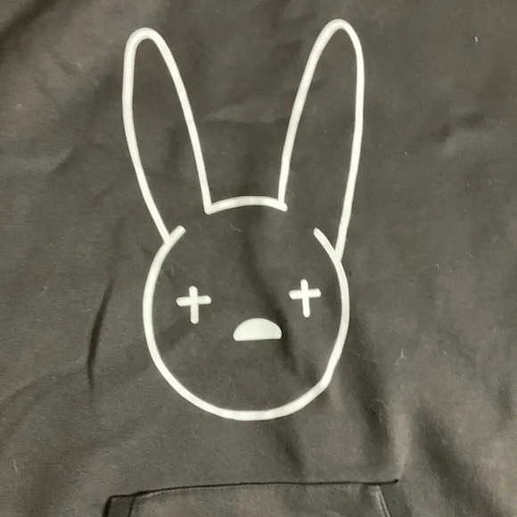 Bad Bunny Black White Pullover Hoodie Men Graphic Print Kangaroo Small - Picture 3 of 7